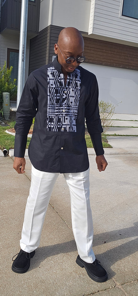 Avant-Garde Long Sleeved Damanze Black And White Cotton Shirt