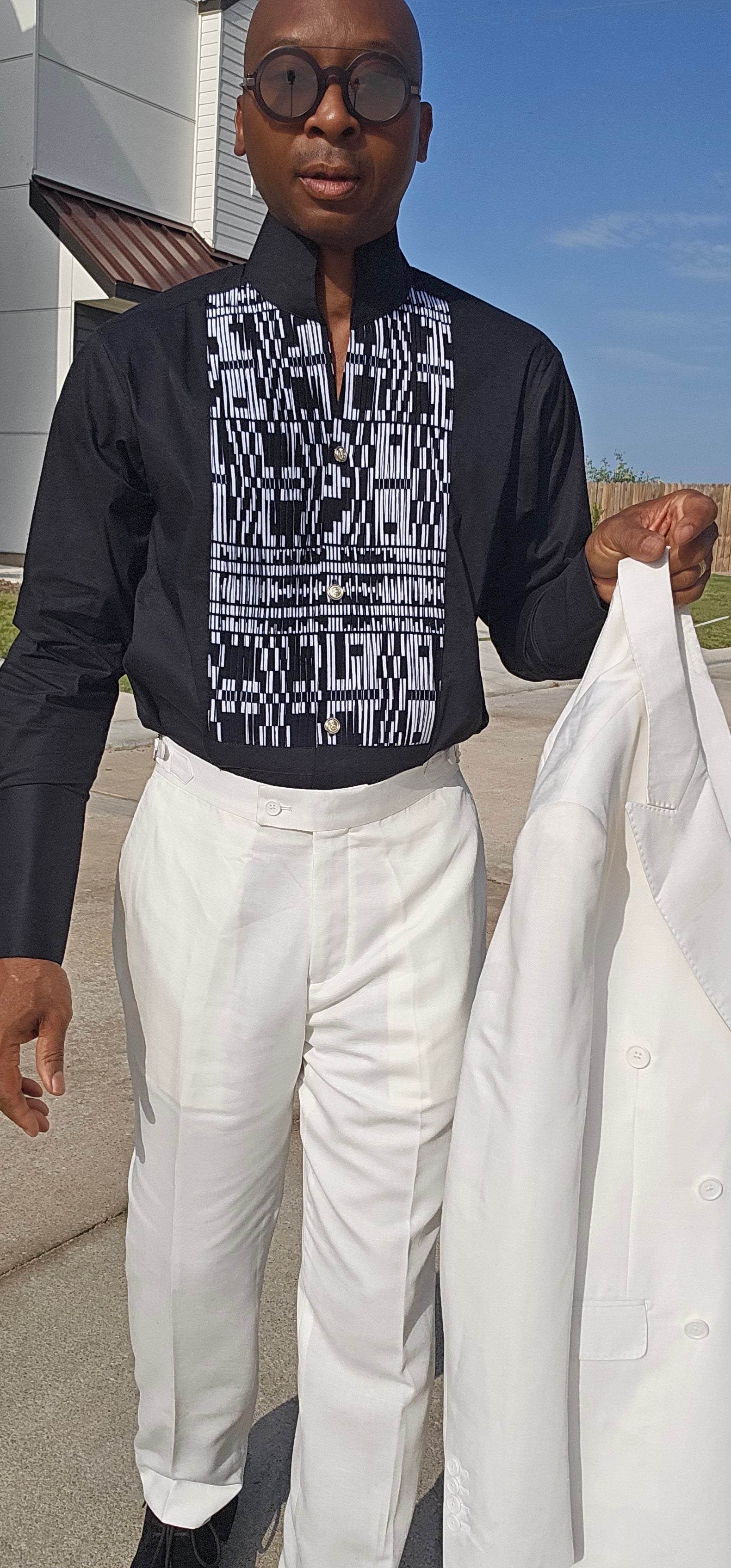 Avant-Garde Long Sleeved Damanze Black And White Cotton Shirt