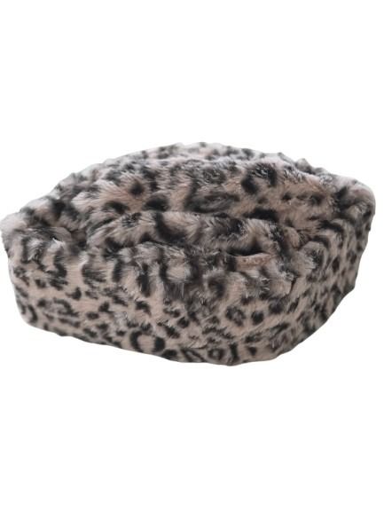Gray Leopard Print Faux Fur Hat