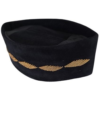 Black Pillbox Cap with Gold Embroidery