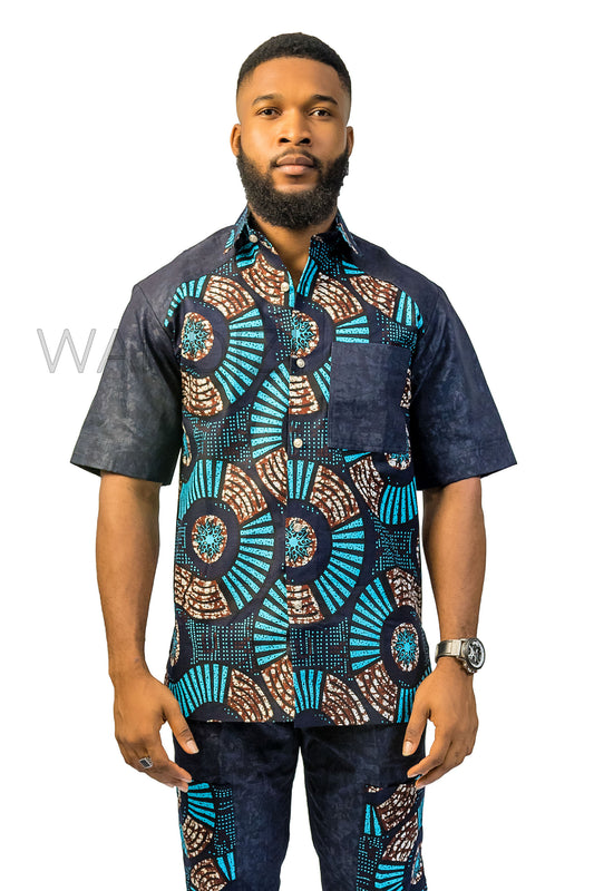 African Print Ankara Shirt with Jogger Jean Pants embellished with ankara