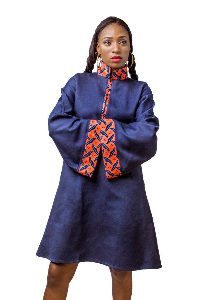 African Print dress, Ankara dress, African Womens clothing, Jeans dress, Denim dress, Flared dress