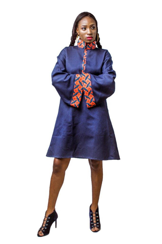 African Print dress, Ankara dress, African Womens clothing, Jeans dress, Denim dress, Flared dress