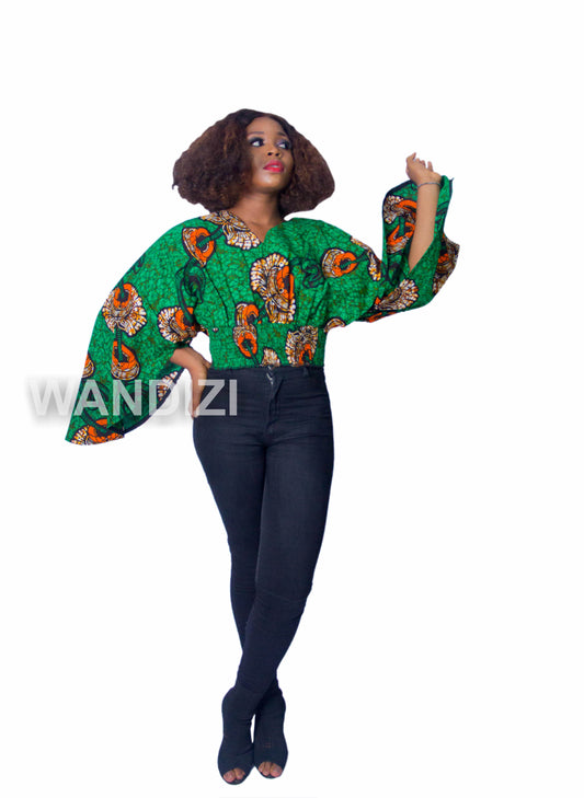 African Print Crop Top with butterfly sleeves, Ankara Top, African PrintTop