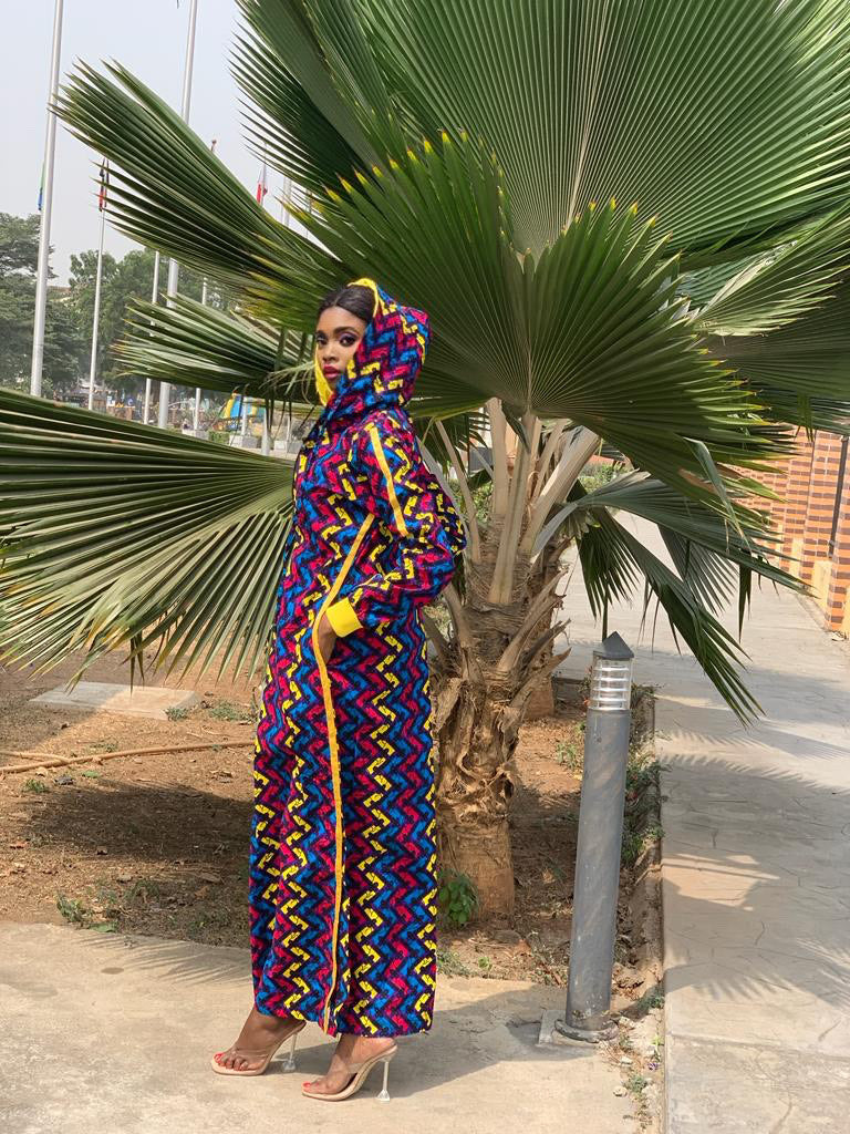 Ankara Long Dress with Hoodie, Ankara Bubu, African Print Kaftan, Ankara Kaftan