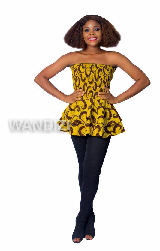 Yellow Smocked double layered ankara peplum Top, Ankara Peplum Top, African print peplum top