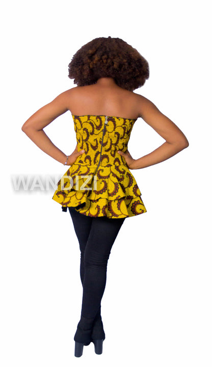 Yellow Smocked double layered ankara peplum Top, Ankara Peplum Top, African print peplum top
