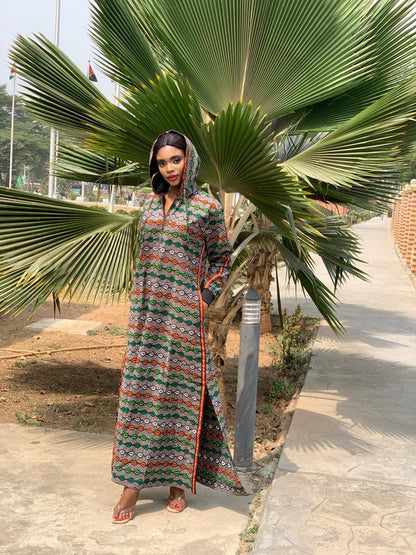 Ankara Long Dress with Hoodie, Ankara Bubu, African Print Kaftan, Ankara Kaftan