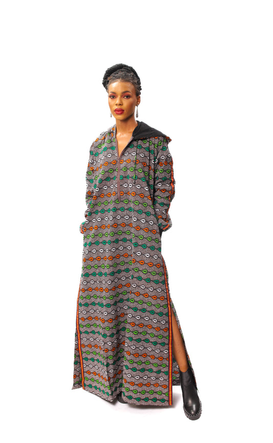 Multicoloured Ankara Long Dress with Hoodie, Ankara Bubu, African Print Kaftan, Ankara Kaftan