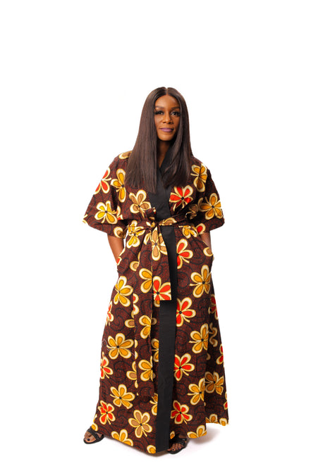 African Print Kimono Style Wrap Maxi Dress, African Wax Kimono Dress, Ankara Dress