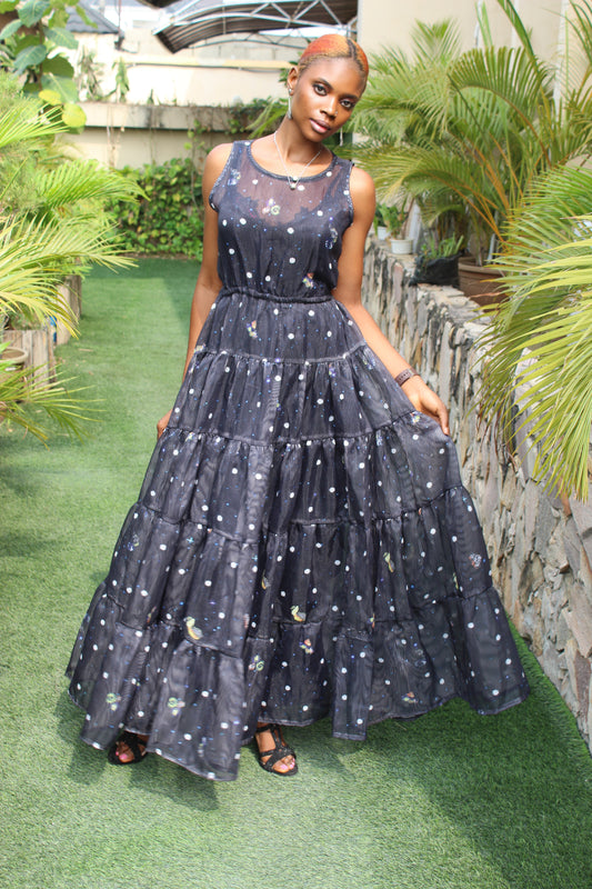 Tiered Dress with cut out back, Tiered Maxi Dress, Wandizi long dress