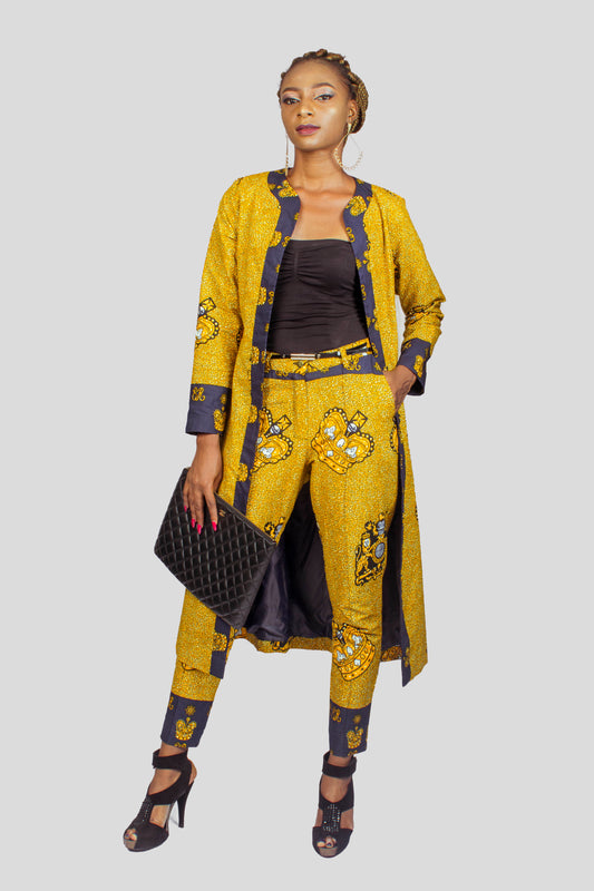 Gold African Print Ankara Long Jacket and matching jogger pants, Ankara Jacket, Ankara pants