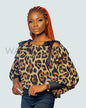 Animal Print Puff Smocked Sleeve Cold Shoulder Top, African Clothing