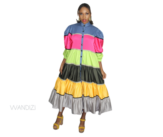 Multicoloured Ankara Long Dress with Hoodie, Ankara Bubu, African Print Kaftan, Ankara Kaftan