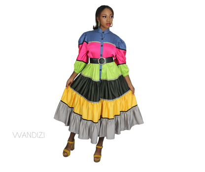 Multicoloured Ankara Long Dress with Hoodie, Ankara Bubu, African Print Kaftan, Ankara Kaftan