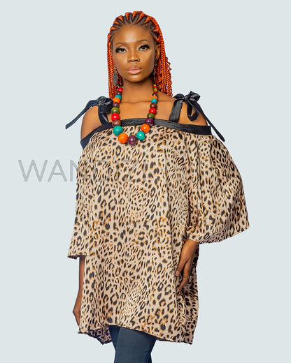 African Animal Print Top, African Clothing for Women, African Tie Top