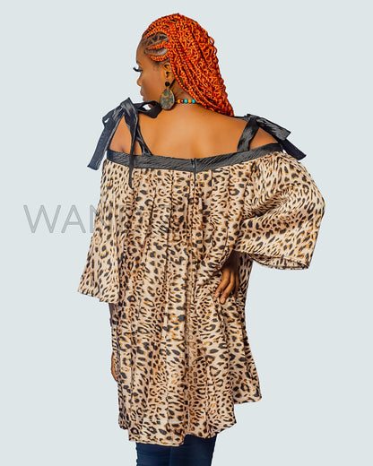African Animal Print Top, African Clothing for Women, African Tie Top