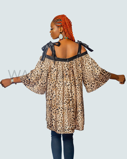 African Animal Print Top, African Clothing for Women, African Tie Top