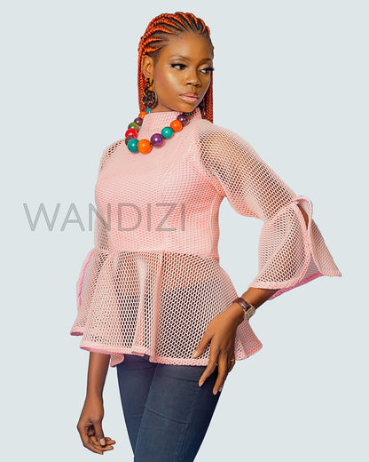 Lace Peplum Top, African Print Peplum Top, Wandizi Organza Top, African Womens Clothing
