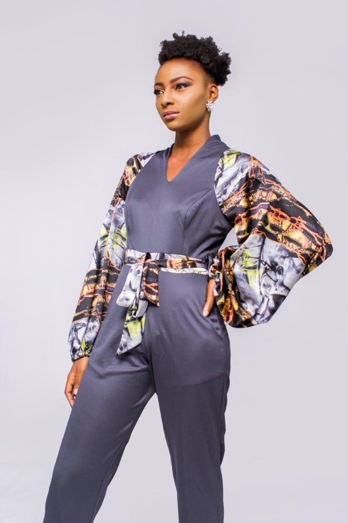 New Chiffon Jumpsuit, Grey Jumpsuit Women, Jumpsuit with Chiffon Sleeves, African Print Jumpsuit,