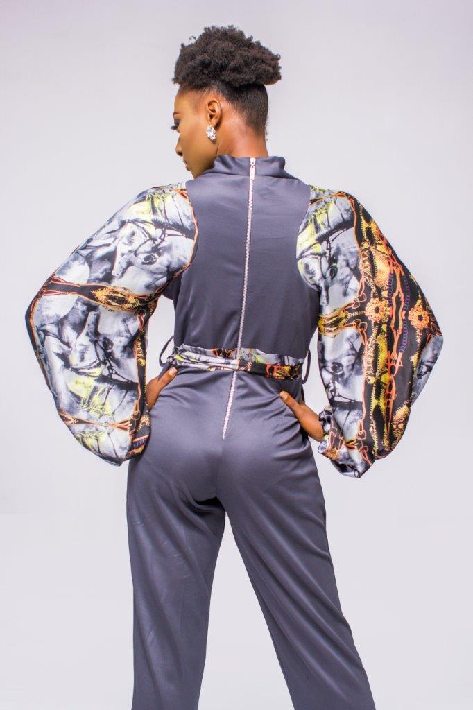 New Chiffon Jumpsuit, Grey Jumpsuit Women, Jumpsuit with Chiffon Sleeves, African Print Jumpsuit,