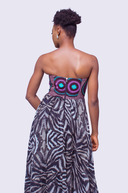 African Print & Chiffon Strapless Long Dress, Cocktail Dress, Ankara Cocktail Dress, Prom Dress