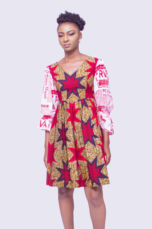 African Print Chiffon SleeveDress,, Ankara Dress,  African Womens Dress, African Dress