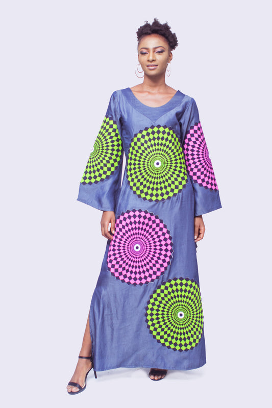 Jeans Dress with Ankara Patch Work Design,Womens Clothing, African Womens Clothing