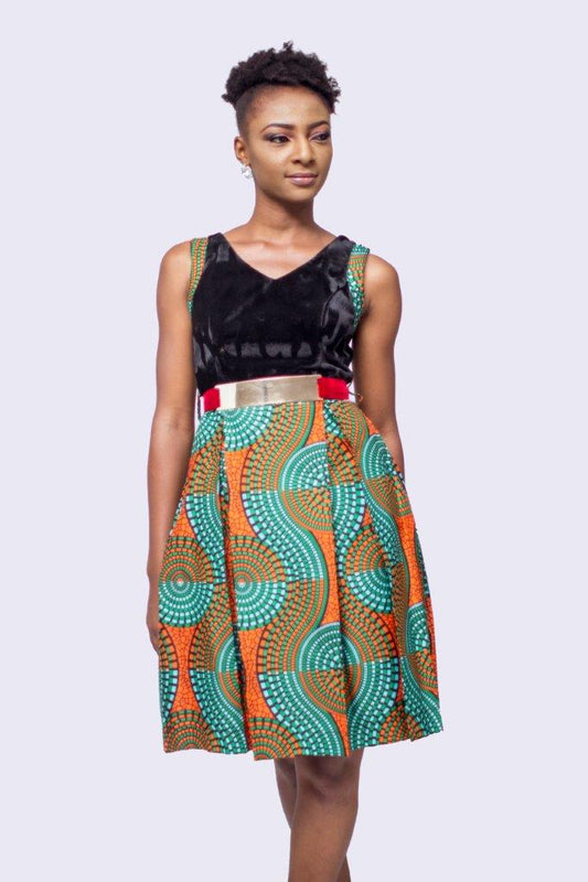 African Print and Velvet Pleated Dress, African Wax Dress, Womens Clothing, African Womens Clothing