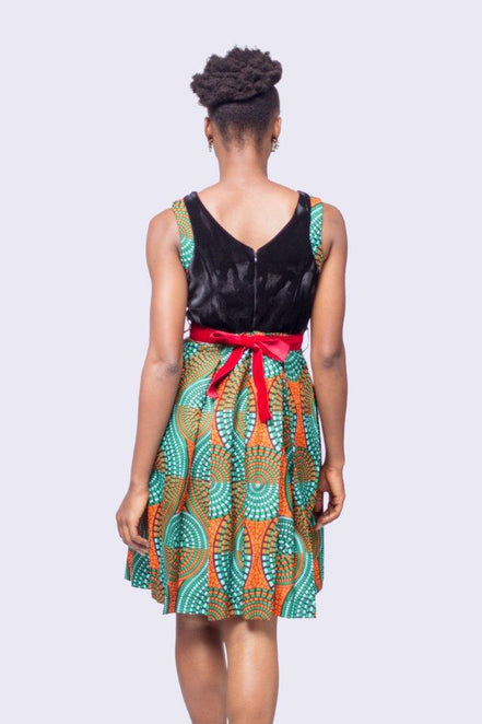 African Print and Velvet Pleated Dress, African Wax Dress, Womens Clothing, African Womens Clothing