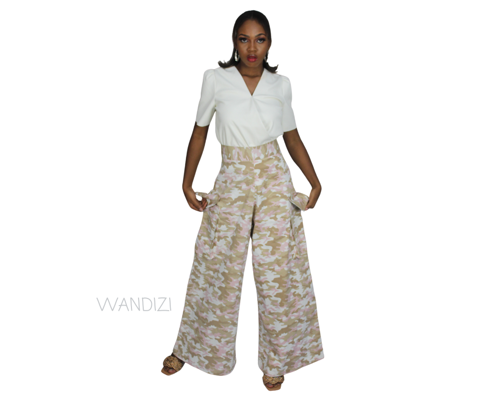 African Print Wide Camo Pants, African Womens Pants, Womens Clothing, Womens wear