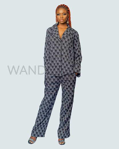 African Print Wide Cut Pants With Botton Down Shirt, African Print Palazzo Pants