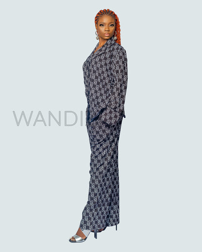 African Print Wide Cut Pants With Botton Down Shirt, African Print Palazzo Pants