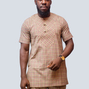 Tan Graph Check Suit, African Mens Clothing, African Mens Suit, African Mens Wear, African Prom Suit