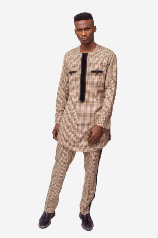 African men's suit in Brown tartan