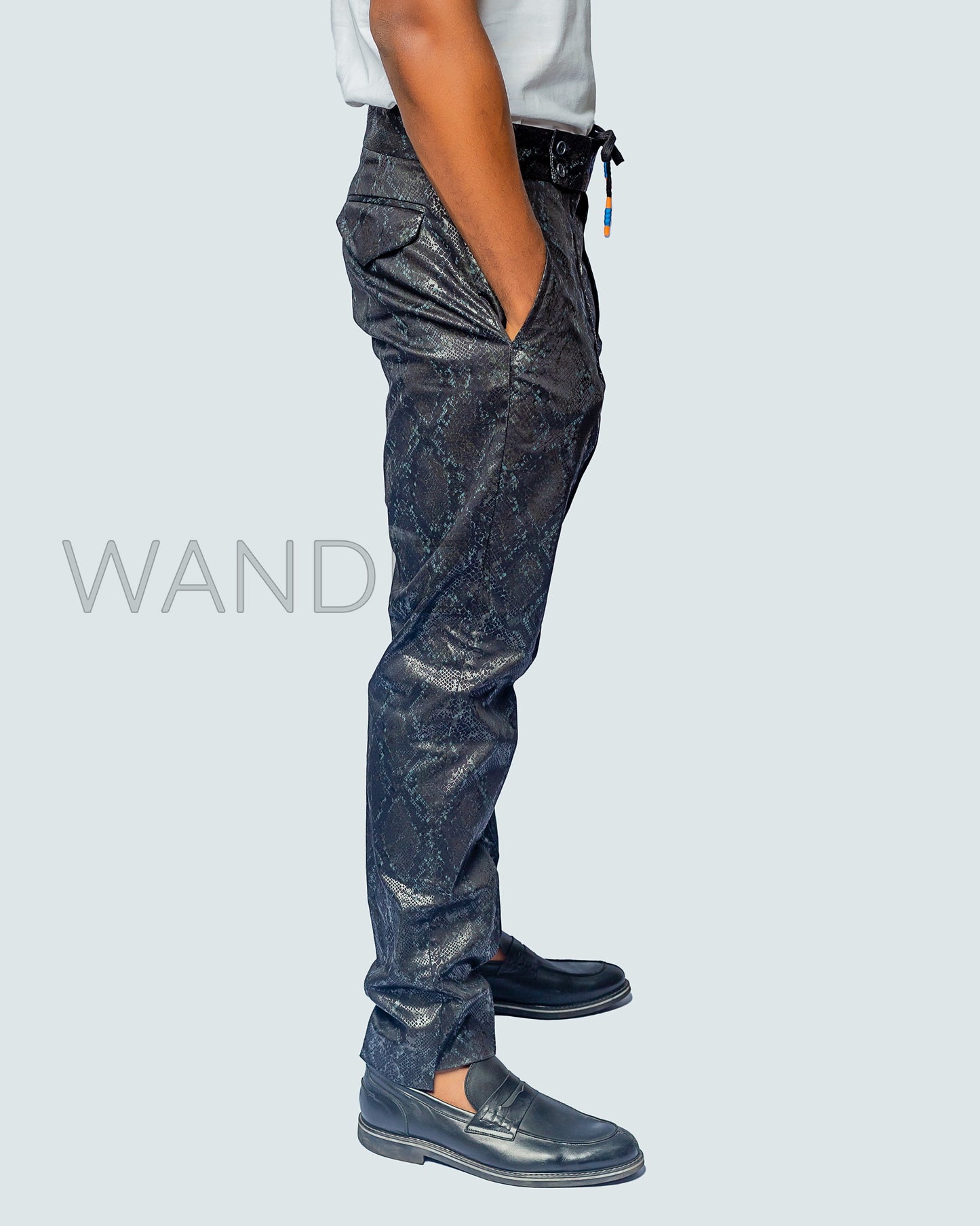 Jacquard Polyester Pants, Side Stripes Denim Pants, Mens Clothing, Men Wear