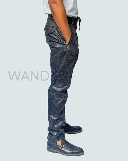 Jacquard Polyester Pants, Side Stripes Denim Pants, Mens Clothing, Men Wear