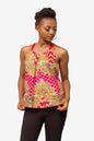 Red African Print Ankara & Net Mix Strappy Top