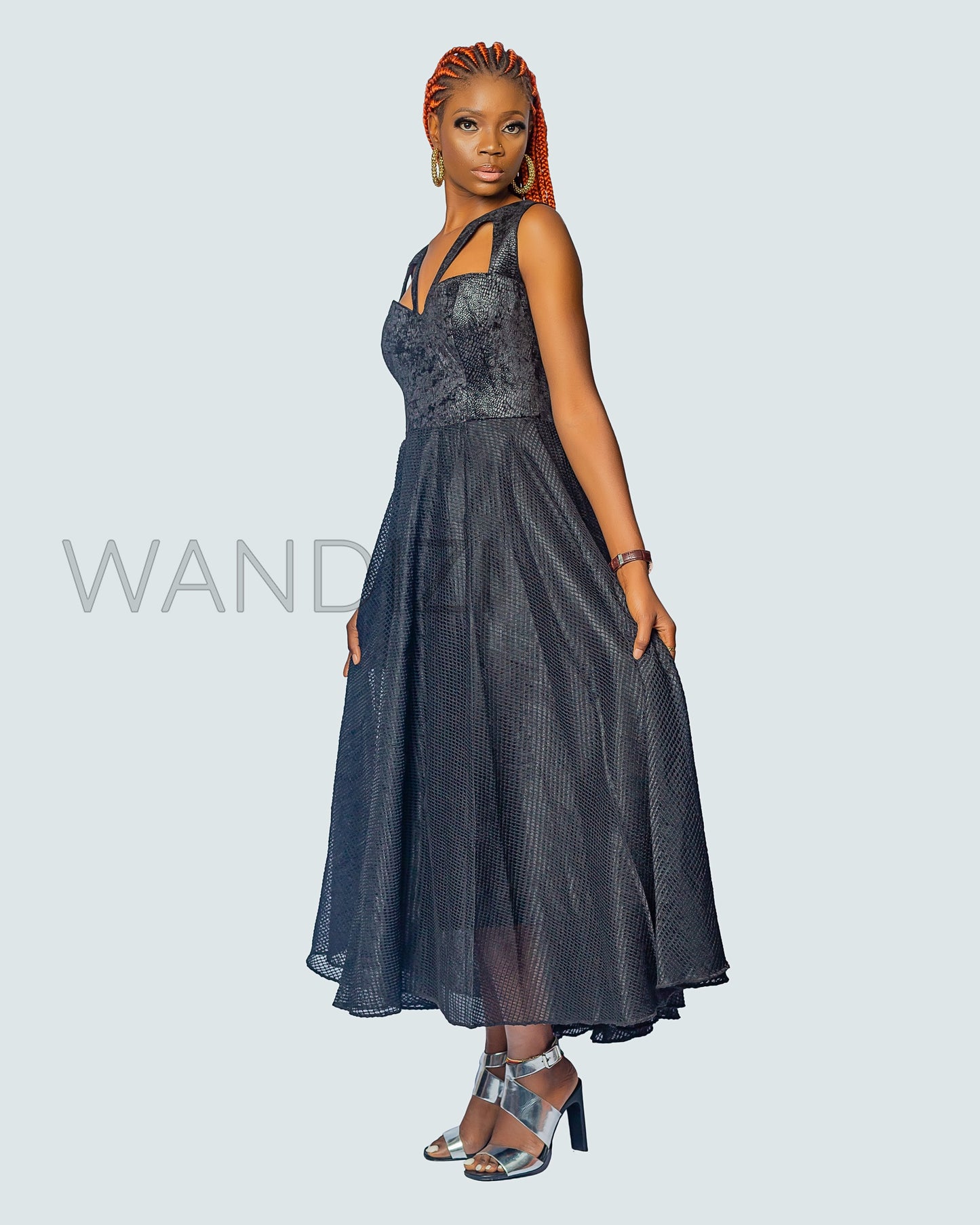 Deep V-Neck Bustier Flare Maxi Dress, Black Sexy Dress, Black Dress