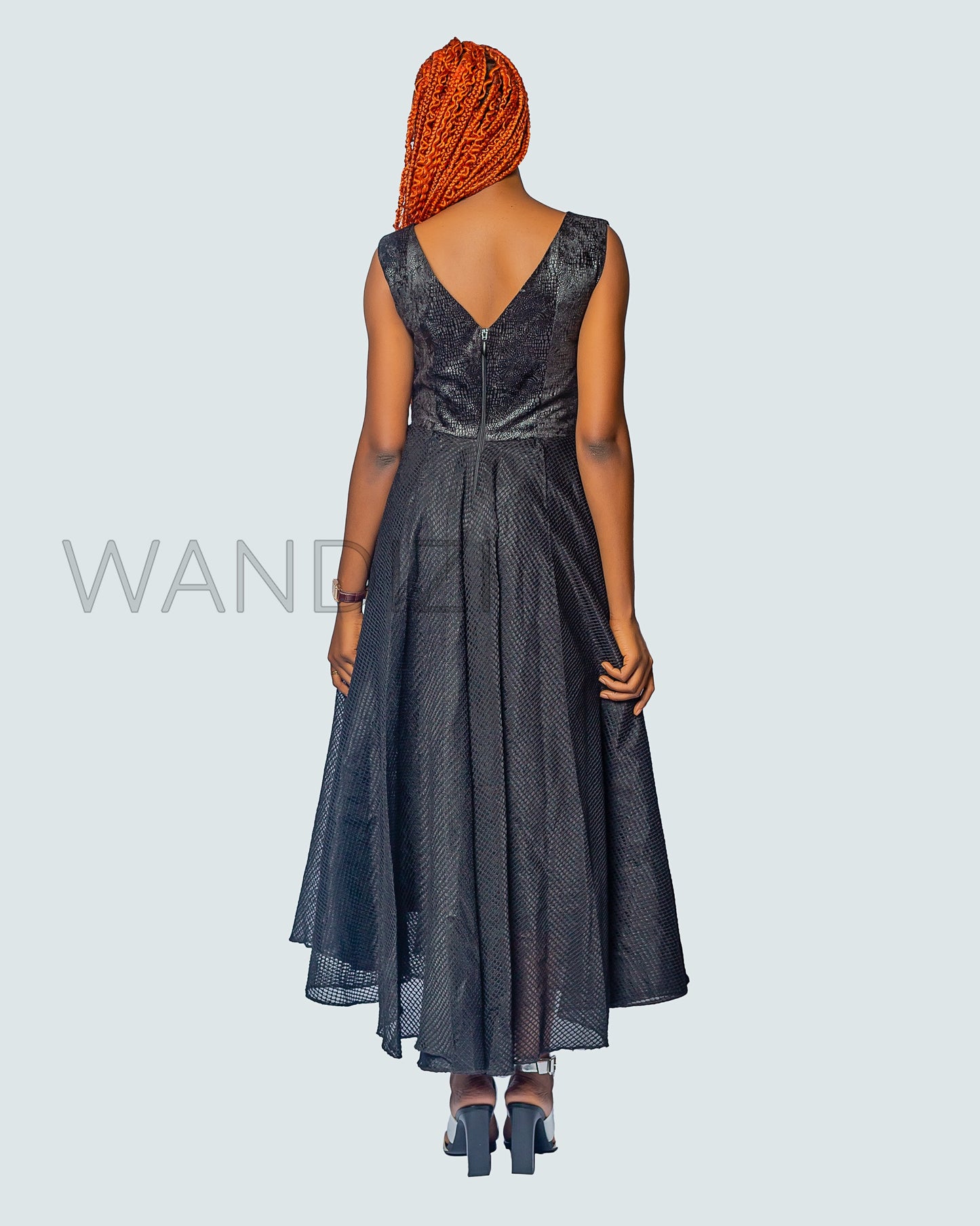 Deep V-Neck Bustier Flare Maxi Dress, Black Sexy Dress, Black Dress