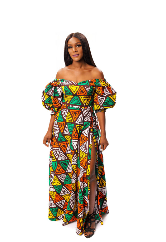 African Print Ankara Off Shoulder Maxi Dress, African Wax Long Dress, Ankara Dress