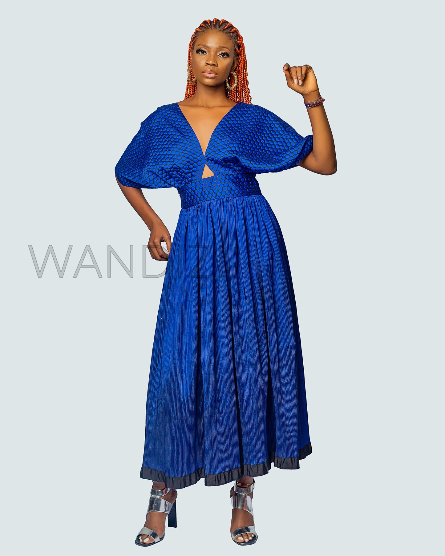 Jacquard Peekaboo Evening Dress, Flare Maxi Dress