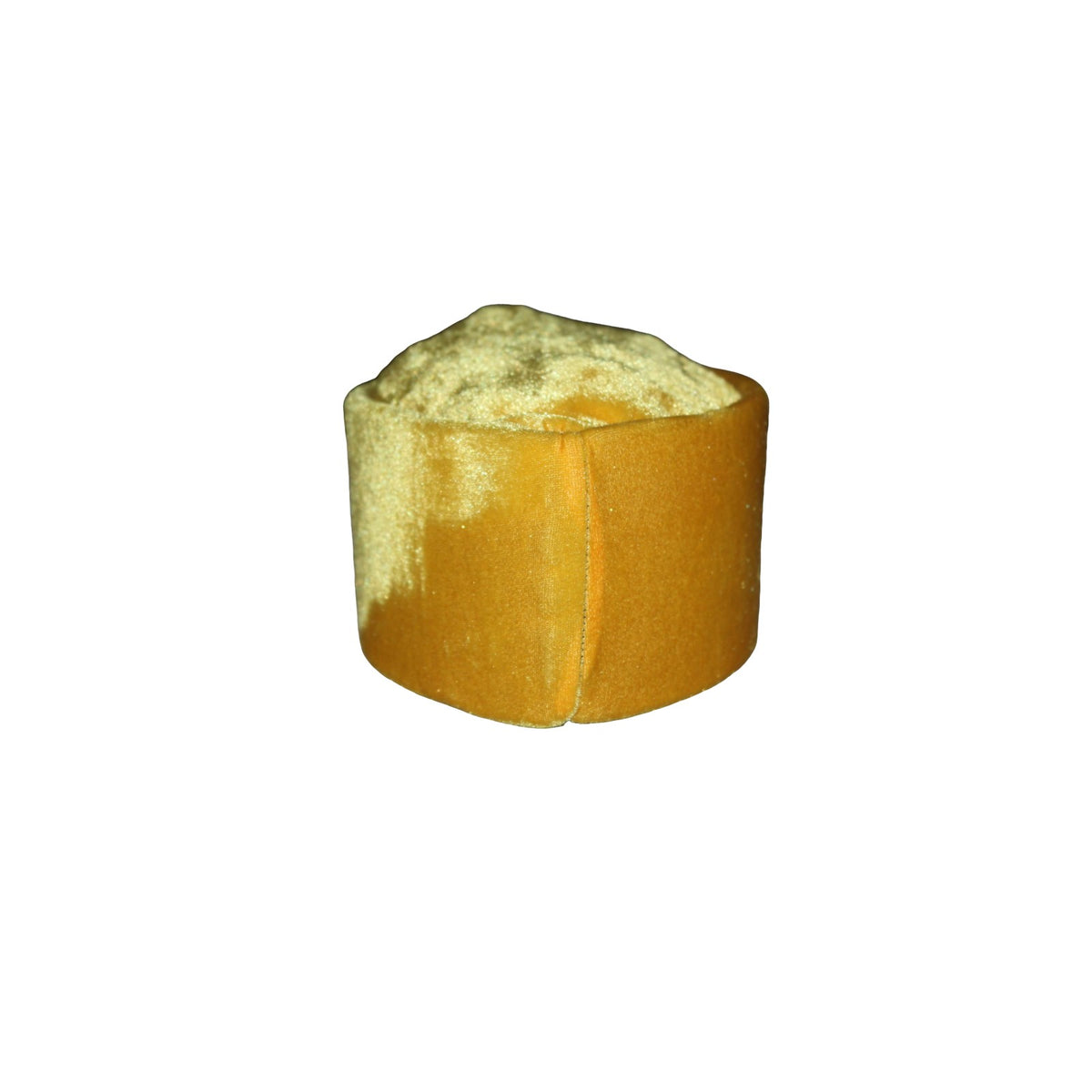 Ado Kufi Hat featuring a vibrant saffron yellow color, an elegant V-shaped crown, and a plush velvet texture