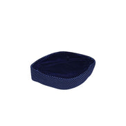 Kufi Hat featuring a dark velvet interior and a striking metallic cobalt blue crisscross weave pattern across the structured exterior.