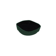 Kufi Hat featuring a dark velvet interior and a striking emerald green metallic crisscross weave across the entire exterior.