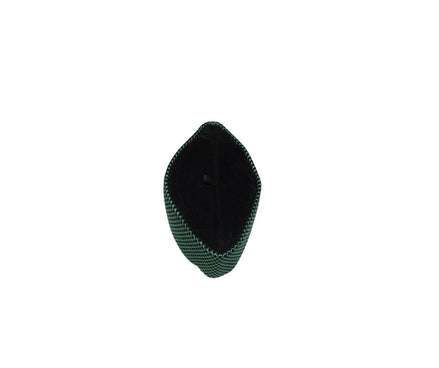 Kufi Hat featuring a dark velvet interior and a striking emerald green metallic crisscross weave across the entire exterior.