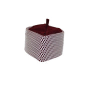 Kufi Hat featuring a burgundy velvet interior and a contrasting ivory white crisscross grid pattern across the exterior.