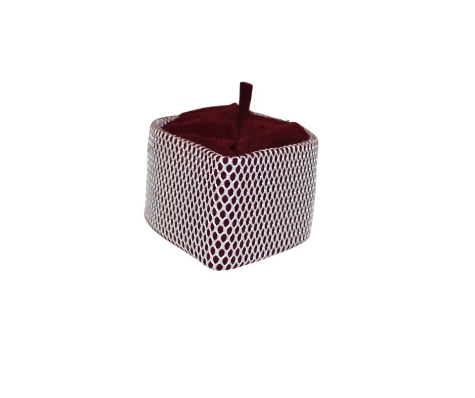 Kufi Hat featuring a burgundy velvet interior and a contrasting ivory white crisscross grid pattern across the exterior.