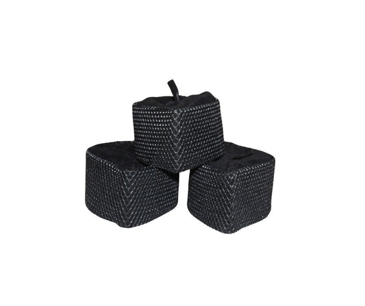 Kufi Hat featuring a black velvet base with a silver metallic crisscross weave pattern and a traditional flat-top crown.