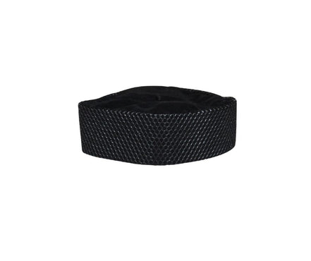Kufi Hat featuring a black velvet base with a silver metallic crisscross weave pattern and a traditional flat-top crown.